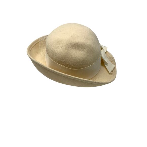Vintage Cream Doeskin Wool Felt Hat Womens Bow Veil Geo W Bollman & Co Inc USA - Picture 3 of 9